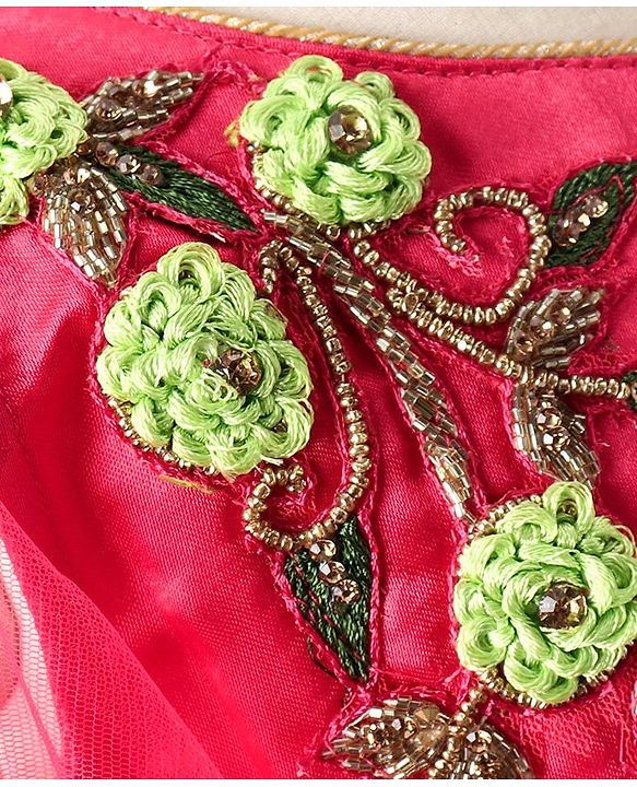 Babyhug Embroidered Full Sleeves Choli & Lehenga Set with Net Dupatta - Pink Green