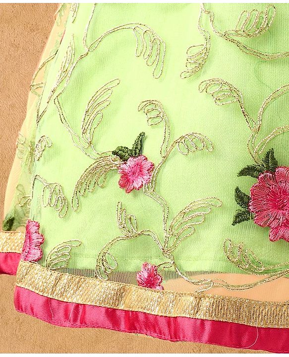 Babyhug Embroidered Full Sleeves Choli & Lehenga Set with Net Dupatta - Pink Green