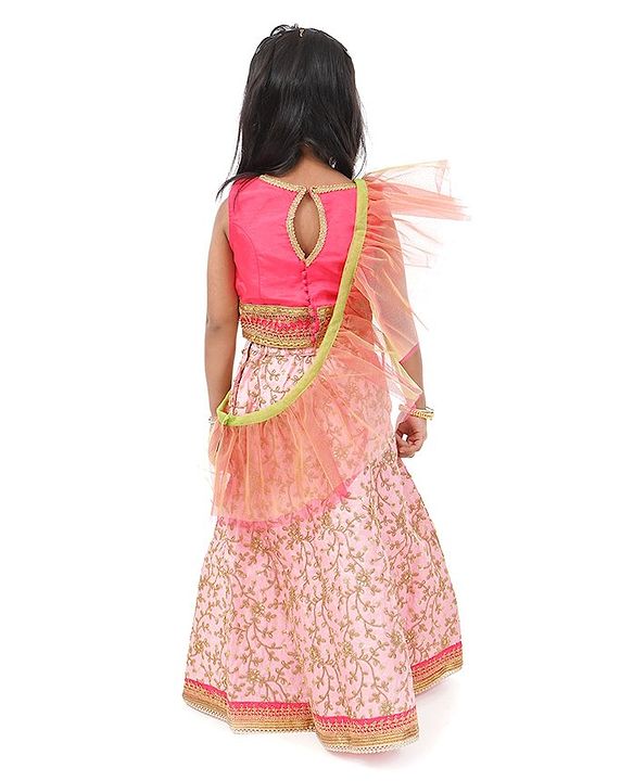 Babyhug Embroidered Ghagra and Sleeveless Choli Set with Net Dupatta - Pink
