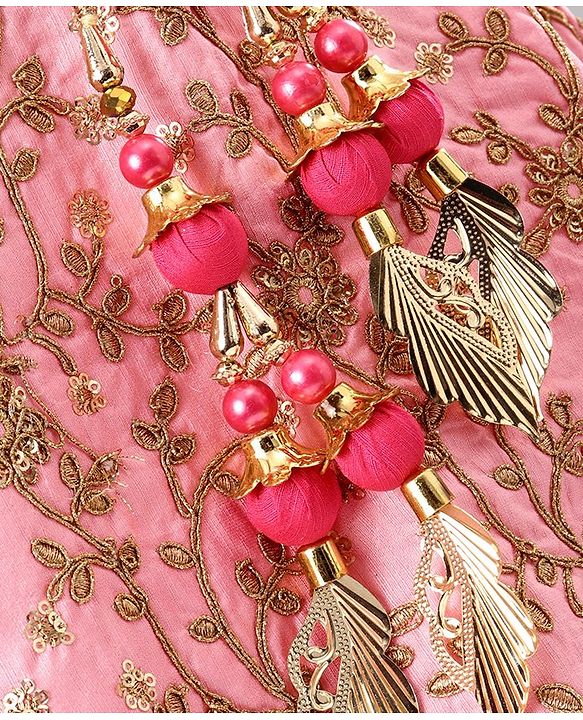 Babyhug Embroidered Ghagra and Sleeveless Choli Set with Net Dupatta - Pink