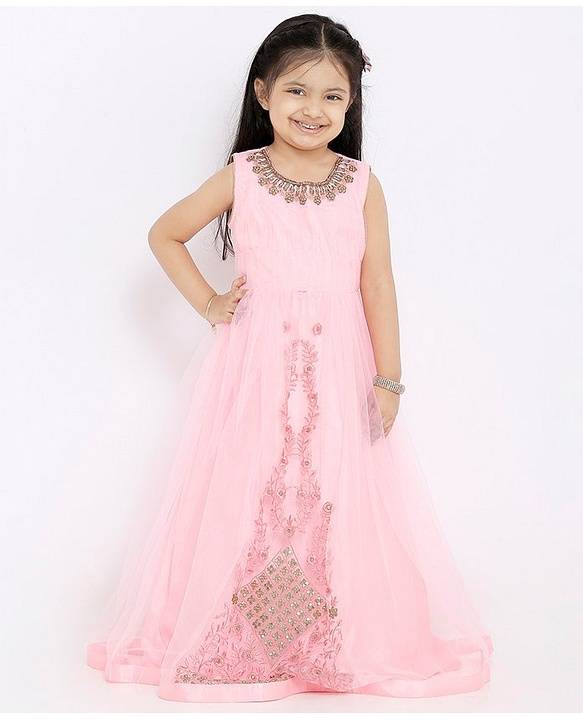 Babyhug Sleeveless Full Length Embroidered Gown - Pink