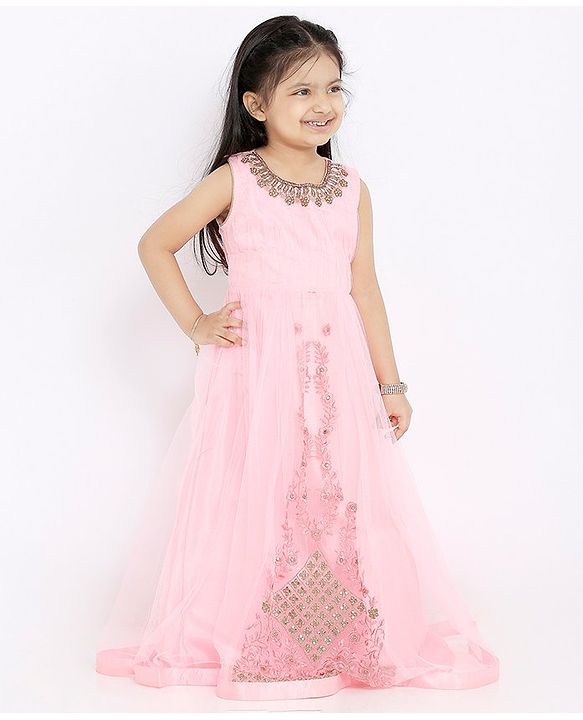 Babyhug Sleeveless Full Length Embroidered Gown - Pink
