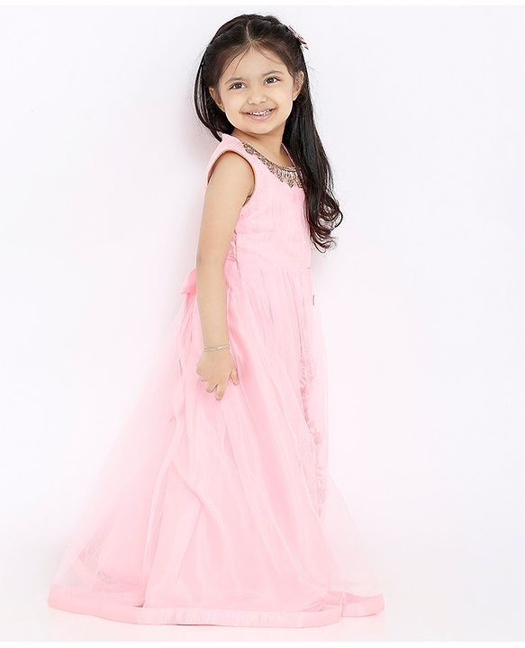 Babyhug Sleeveless Full Length Embroidered Gown - Pink