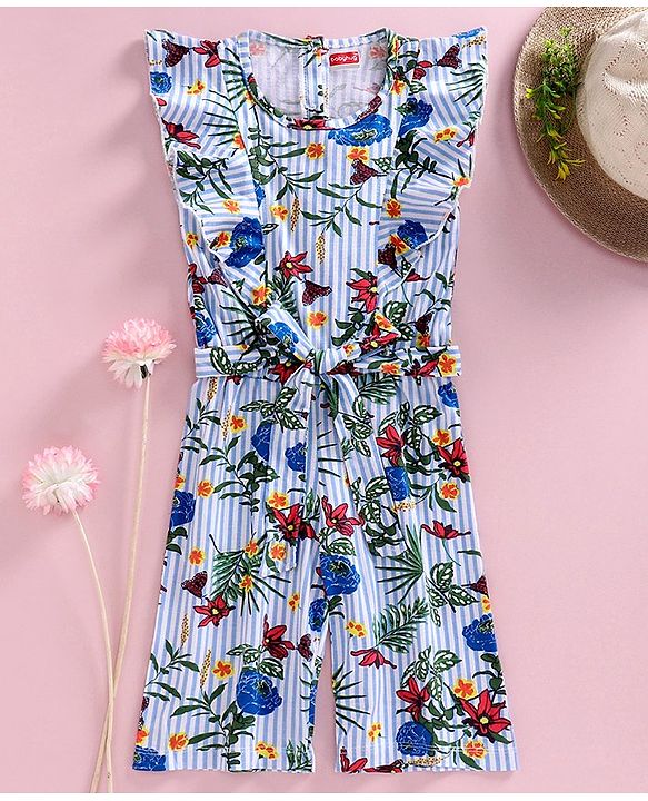 Babyhug Sleeveless Jumpsuit Floral Print - Blue