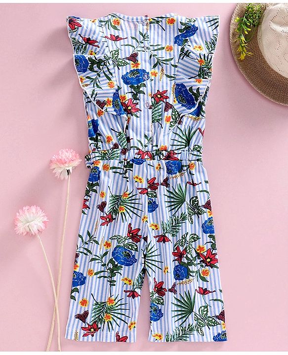 Babyhug Sleeveless Jumpsuit Floral Print - Blue