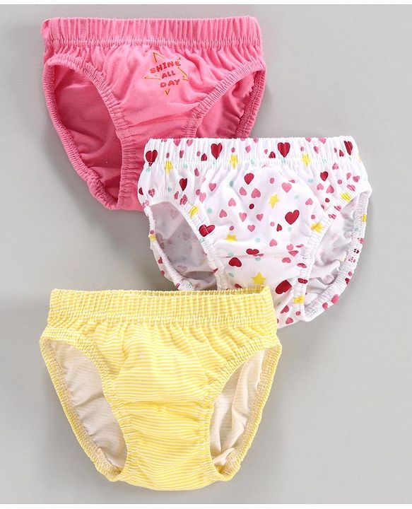 Babyhug 100% Cotton Printed Panties Pack of 3 - Pink White Yellow