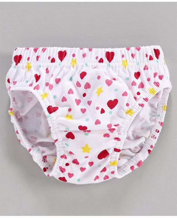 Babyhug 100% Cotton Printed Panties Pack of 3 - Pink White Yellow
