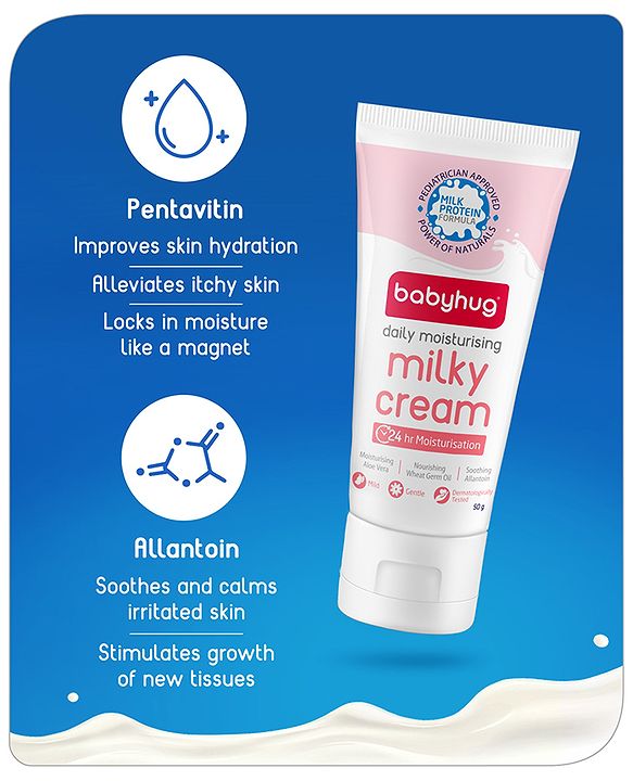 Babyhug Milk Protein Formula Daily Full Body and Face Moisturizing Milky Cream Ideal for Newborn Baby'S Delicate Skin - 50 g
