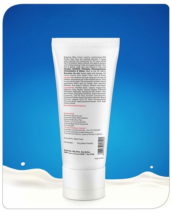 Babyhug Milk Protein Formula Daily Full Body and Face Moisturizing Milky Cream Ideal for Newborn Baby'S Delicate Skin - 50 g
