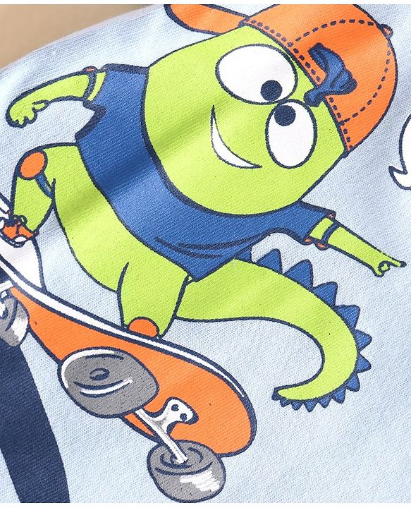 Babyhug Half Sleeves Tee Monster Print - Blue