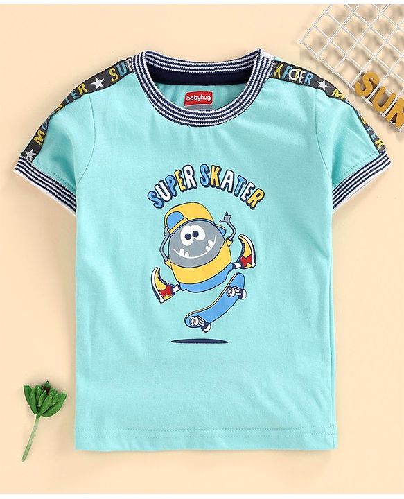 Babyhug Half Sleeves Tee Super Skater Print - Blue