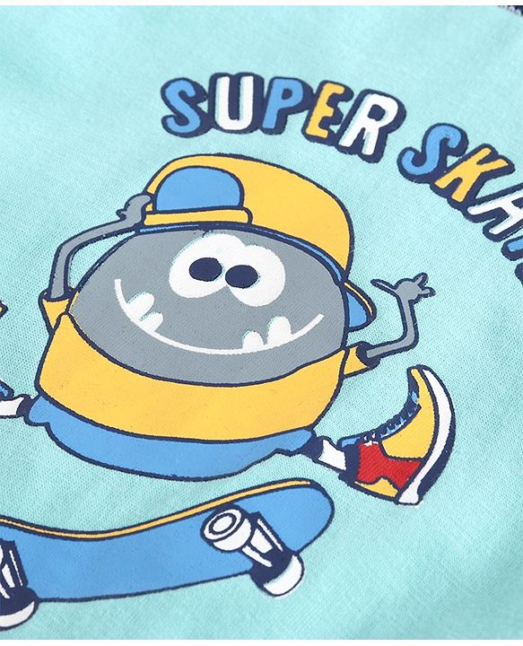 Babyhug Half Sleeves Tee Super Skater Print - Blue