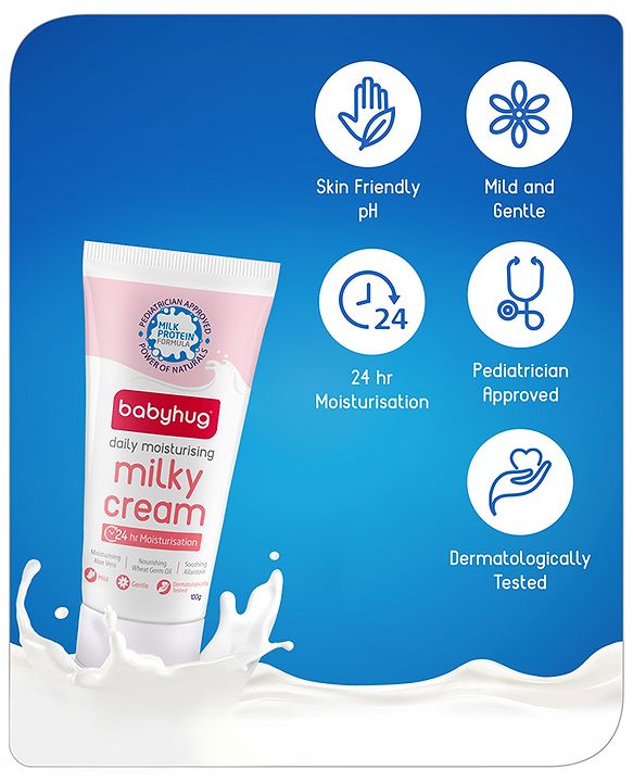 Babyhug Milk Protein Formula Daily Full Body and Face Moisturizing Milky Cream Ideal for Newborn Baby'S Delicate Skin - 50 g