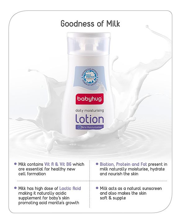 Babyhug Milk Protein Formula Daily Moisturising Milky Lotion Mild & Gentle Formula For Newborn Baby - 200 ml