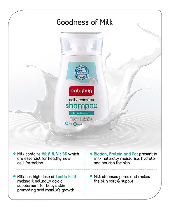 Babyhug Milk Protein Formula Daily Tear Free Milky Shampoo Ideal For Newborn Baby'S Delicate Scalp - 100 ml
