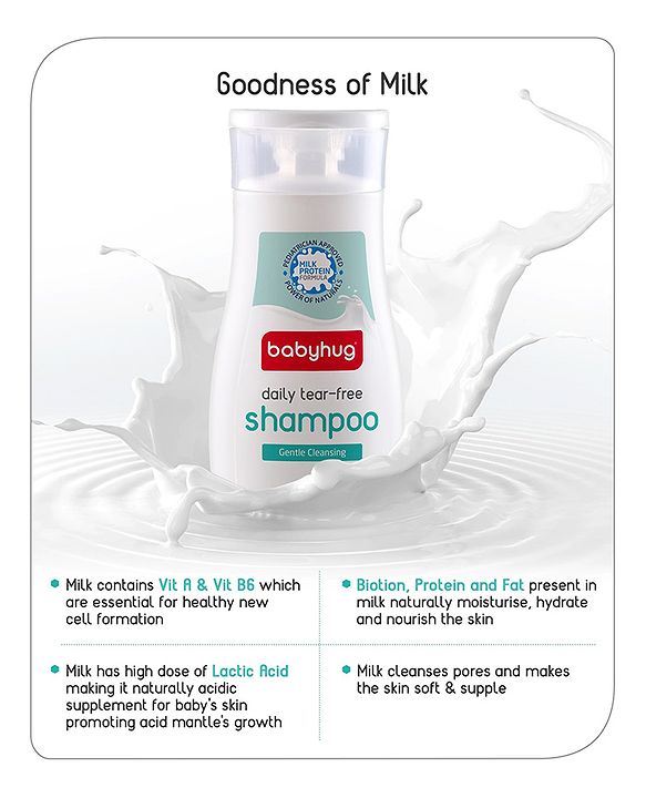 Babyhug Milk Protein Formula Daily Tear Free Milky Shampoo Ideal For Newborn Baby'S Delicate Scalp - 100 ml
