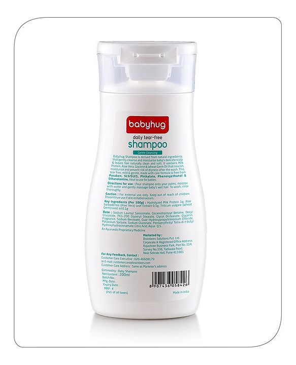 Babyhug Milk Protein Formula Daily Tear Free Milky Shampoo Ideal For Newborn Baby'S Delicate Scalp - 100 ml