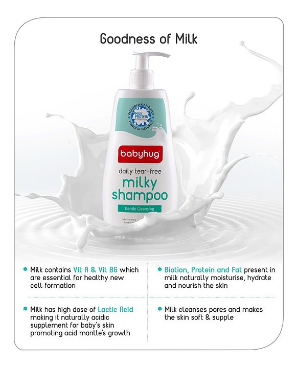 Babyhug Milk Protein Formula Daily Tear Free Milky Shampoo Ideal For Newborn Baby'S Delicate Scalp - 100 ml