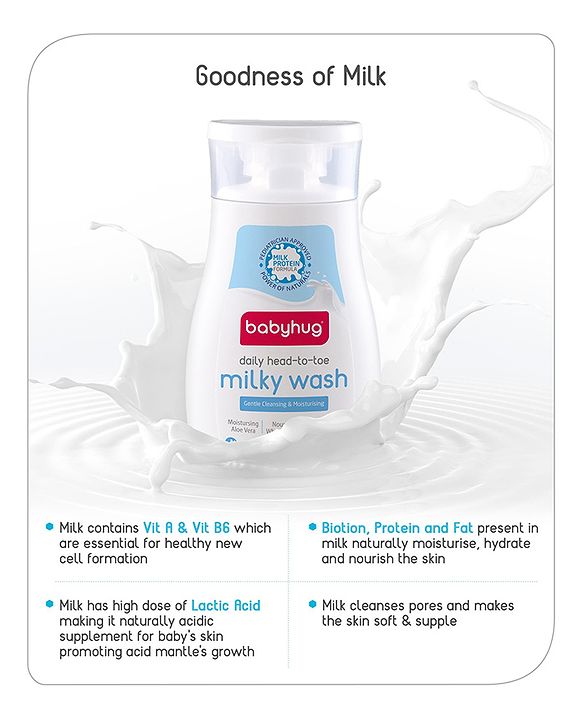 Babyhug Milk Protein Formula Daily Head To Toe Milky Wash No Tear Formula For Newborn Baby 2 In 1 Shampoo & Body Wash - 100 ml