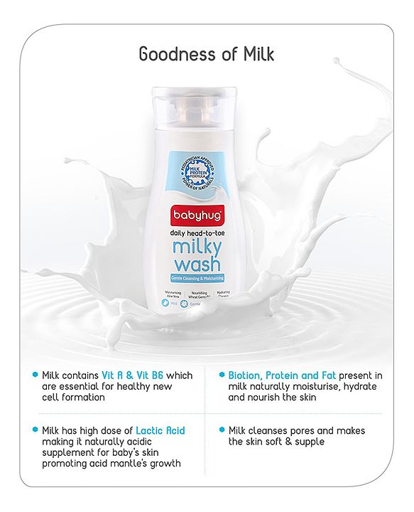 Babyhug Milk Protein Formula Daily Head To Toe Milky Wash No Tear Formula For Newborn Baby 2 In 1 Shampoo & Body Wash - 100 ml