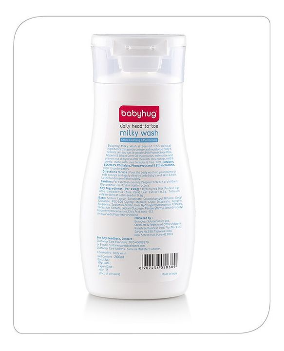 Babyhug Milk Protein Formula Daily Head To Toe Milky Wash No Tear Formula For Newborn Baby 2 In 1 Shampoo & Body Wash - 100 ml
