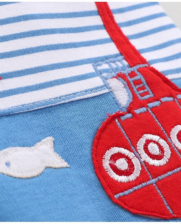 Babyhug 100% Cotton Sleeveless Striped Romper Submarine Patch - Blue