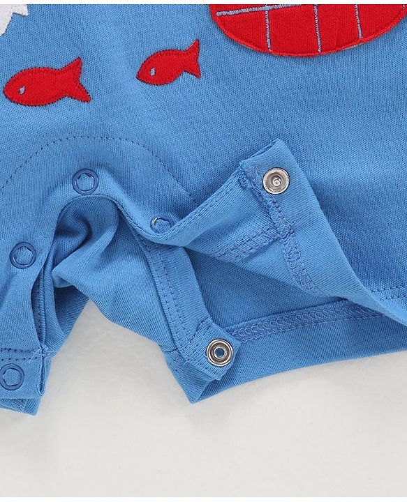 Babyhug 100% Cotton Sleeveless Striped Romper Submarine Patch - Blue