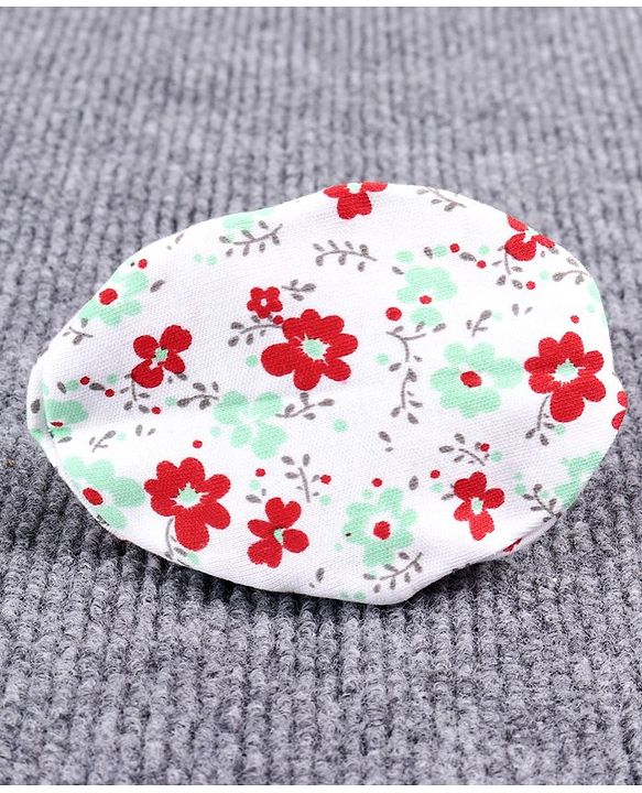Babyhug 100% Cotton Booties Floral Print - White Red