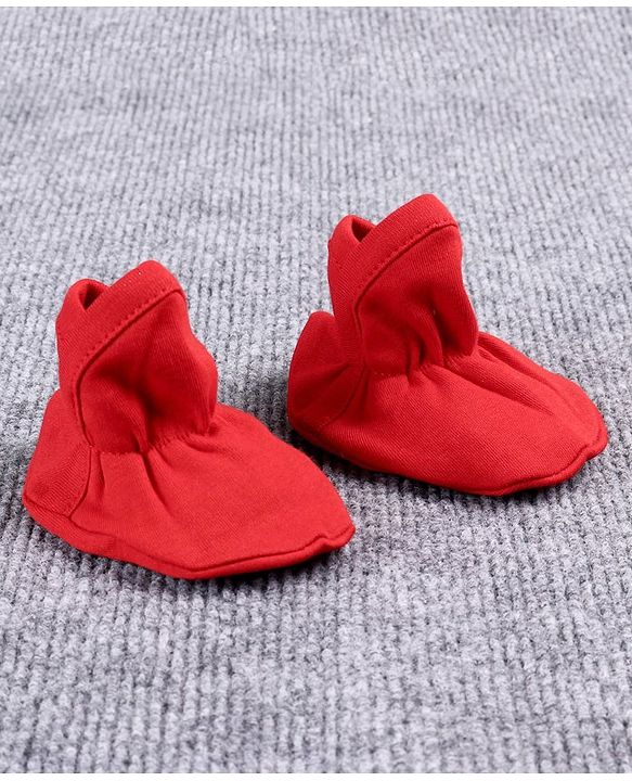 Babyhug 100% Cotton Booties Floral Print - White Red