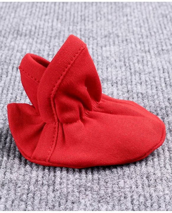 Babyhug 100% Cotton Booties Floral Print - White Red