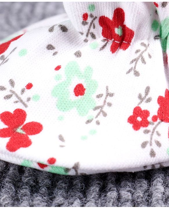 Babyhug 100% Cotton Booties Floral Print - White Red