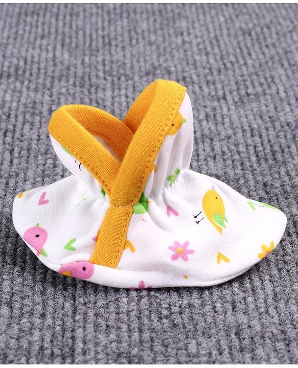 Babyhug 100% Cotton Booties Bird Print Pack of 2 - White Yellow