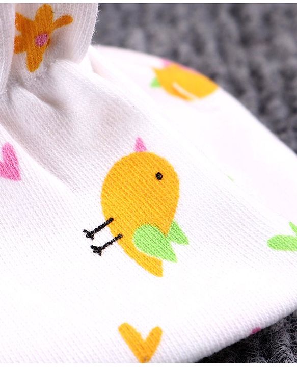 Babyhug 100% Cotton Booties Bird Print Pack of 2 - White Yellow