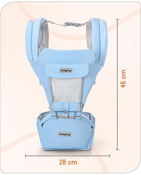 Babyhug Cherish 5-in-1 Hip Seat Baby Carrier:  Ergonomic design with padded straps, Breathable fabric, Foldable head support, storage pockets, and 5 carrying positions for babies up to 15 kg-Grey