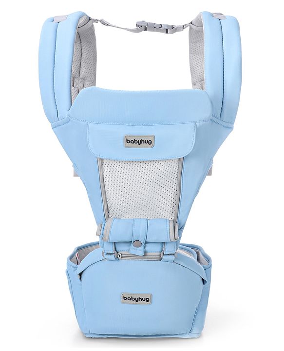 Babyhug Cherish 5-in-1 Hip Seat Baby Carrier:  Ergonomic design with padded straps, Breathable fabric, Foldable head support, storage pockets, and 5 carrying positions for babies up to 15 kg-Grey
