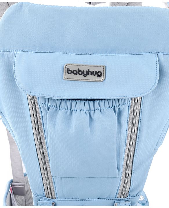 Babyhug Cherish 5-in-1 Hip Seat Baby Carrier:  Ergonomic design with padded straps, Breathable fabric, Foldable head support, storage pockets, and 5 carrying positions for babies up to 15 kg-Grey