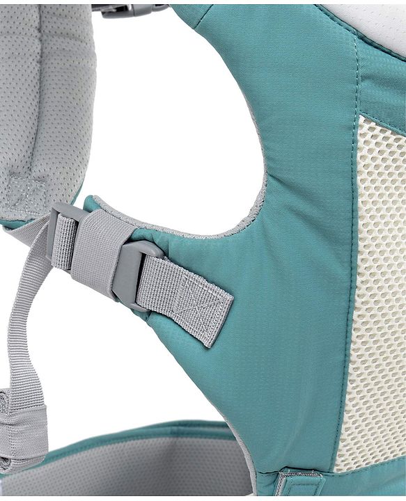 Babyhug Adore 5-in-1 Hip Seat Baby Carrier: Ergonomic, Breathable fabric, Padded straps, Foldable headrest, Secure waist belt, 5 carry positions, and storage pockets for babies up to 15 kg-Green