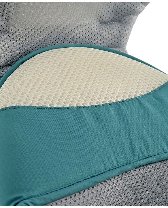 Babyhug Adore 5-in-1 Hip Seat Baby Carrier: Ergonomic, Breathable fabric, Padded straps, Foldable headrest, Secure waist belt, 5 carry positions, and storage pockets for babies up to 15 kg-Green