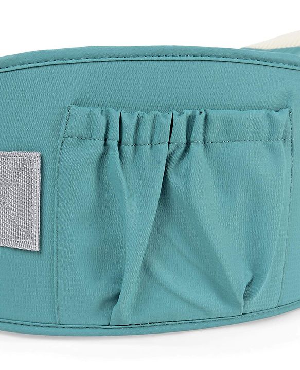 Babyhug Adore 5-in-1 Hip Seat Baby Carrier: Ergonomic, Breathable fabric, Padded straps, Foldable headrest, Secure waist belt, 5 carry positions, and storage pockets for babies up to 15 kg-Green