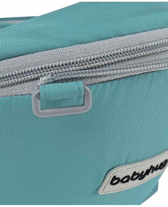 Babyhug Adore 5-in-1 Hip Seat Baby Carrier: Ergonomic, Breathable fabric, Padded straps, Foldable headrest, Secure waist belt, 5 carry positions, and storage pockets for babies up to 15 kg-Green