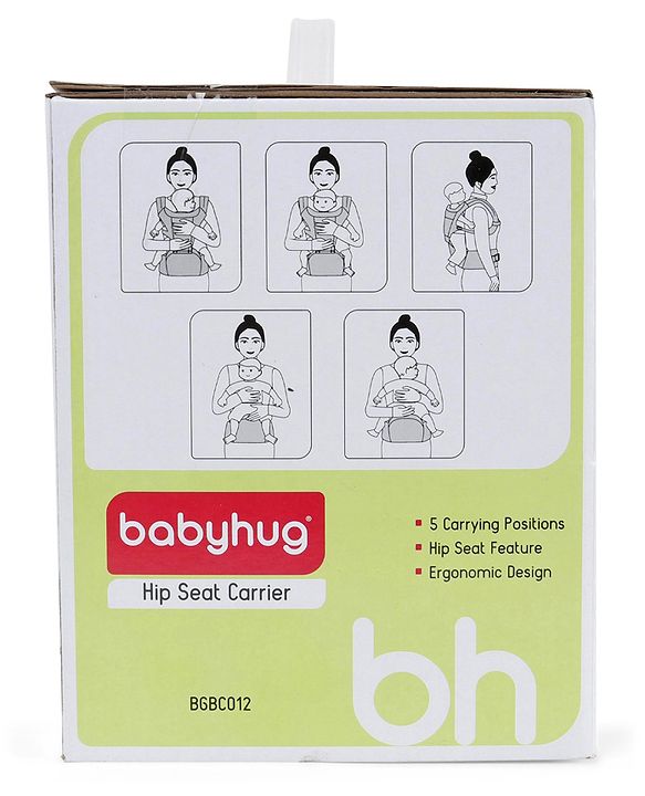 Babyhug Adore 5-in-1 Hip Seat Baby Carrier: Ergonomic, Breathable fabric, Padded straps, Foldable headrest, Secure waist belt, 5 carry positions, and storage pockets for babies up to 15 kg-Green