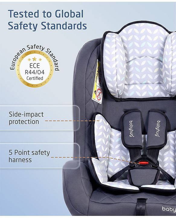 Babyhug Expedition ECE R44/04 Safety Certified 3 in 1 Convertible Car Seat With Recliner with 1 Year Warranty - Grey