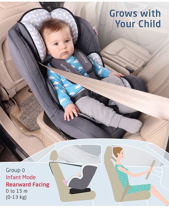 Babyhug Expedition ECE R44/04 Safety Certified 3 in 1 Convertible Car Seat With Recliner with 1 Year Warranty - Grey