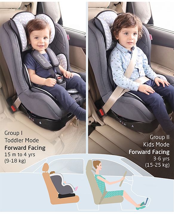 Babyhug Expedition ECE R44/04 Safety Certified 3 in 1 Convertible Car Seat With Recliner with 1 Year Warranty - Grey