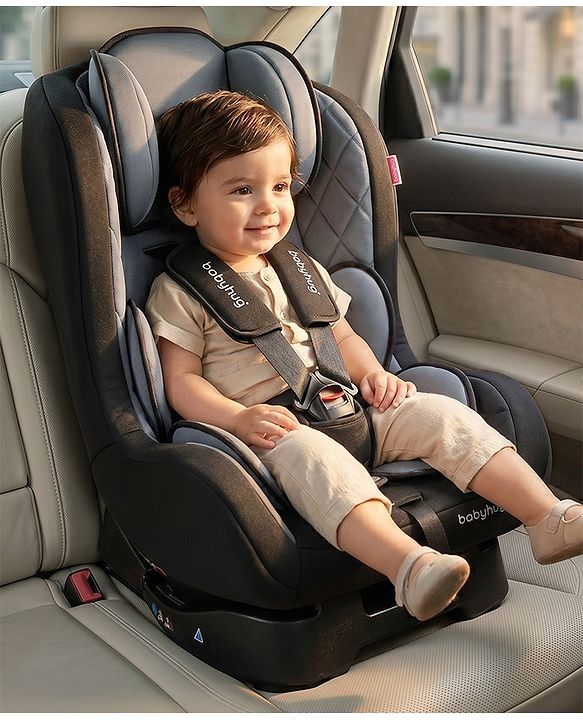 Babyhug Expedition 3 in 1 Convertible Car Seat With Recliner 1 Year Warranty - Black Grey| Side Impact Protection| Head Support| Adjustable Headrest| Safety Harness| Removable & Washable Seat Cover