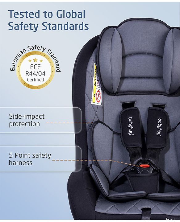Babyhug Expedition 3 in 1 Convertible Car Seat With Recliner 1 Year Warranty - Black Grey| Side Impact Protection| Head Support| Adjustable Headrest| Safety Harness| Removable & Washable Seat Cover
