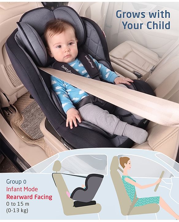 Babyhug Expedition 3 in 1 Convertible Car Seat With Recliner 1 Year Warranty - Black Grey| Side Impact Protection| Head Support| Adjustable Headrest| Safety Harness| Removable & Washable Seat Cover