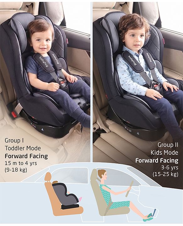 Babyhug Expedition 3 in 1 Convertible Car Seat With Recliner 1 Year Warranty - Black Grey| Side Impact Protection| Head Support| Adjustable Headrest| Safety Harness| Removable & Washable Seat Cover