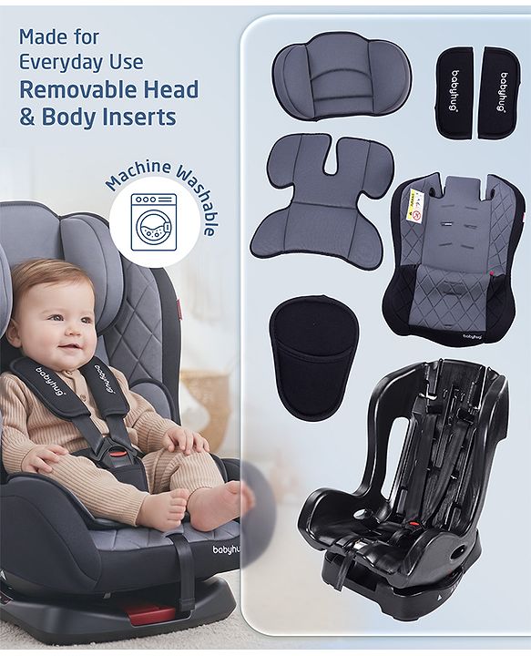 Babyhug Expedition 3 in 1 Convertible Car Seat With Recliner 1 Year Warranty - Black Grey| Side Impact Protection| Head Support| Adjustable Headrest| Safety Harness| Removable & Washable Seat Cover