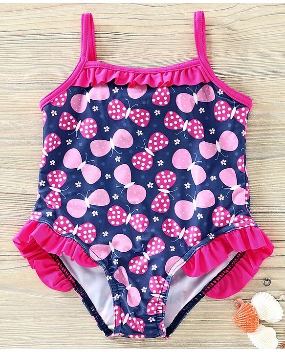 Babyhug V Cut Singlet Swimsuit Butterfly Print - Navy Blue